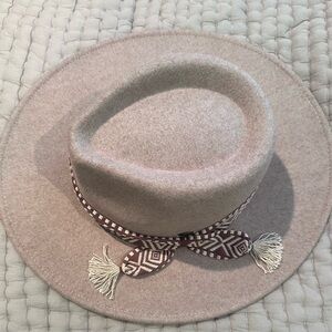 C.C Cream and Brown Fedora Hat with Decorative Band (WORN ONCE)